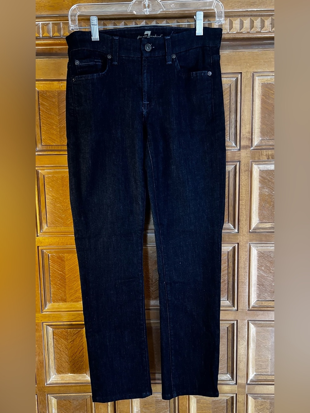 7 For All Mankind Kimmie Straight Leg Jeans Women’s Black Mid Rise Stretch Denim